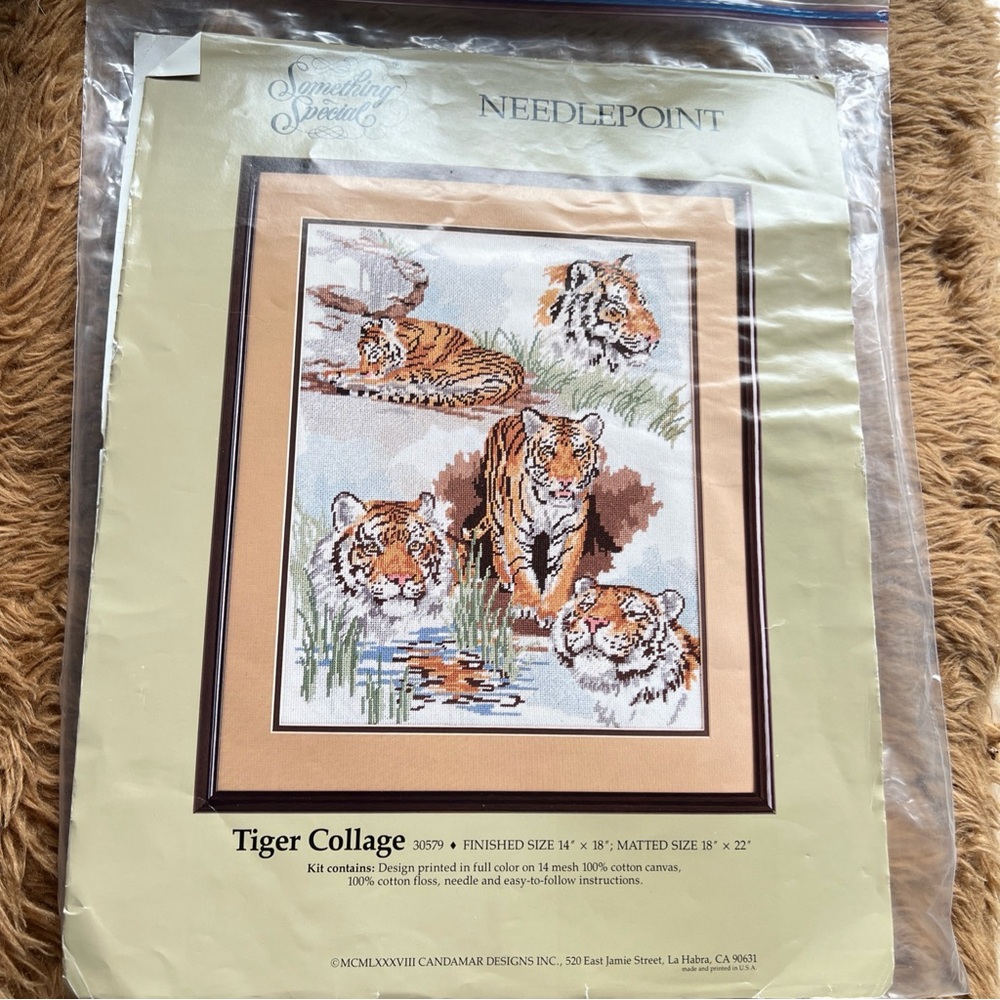 Tiger Collage Needlepoint Kit - Beige and Brown